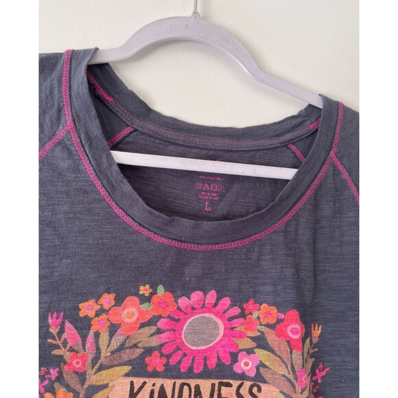 Natural Life Shirt Womens Large Gray Pink Floral Kindness Short Sleeve Tee Top - Picture 4 of 8